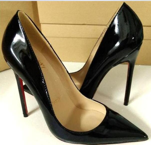 2022 Luxury Sexy Pointed Toe Women 12cm Red High Heel Bottom Leather Pumps Women Leather High Heel Designer Brand Shoes Dustbag