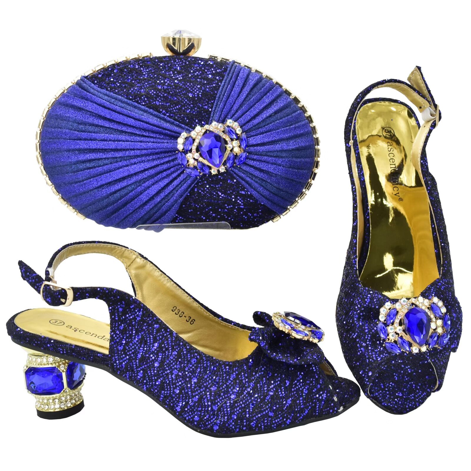 2022 New Design Italian Women Shoes and Bag Set in Royal Blue Color High Quality Slingbacks Pumps for Wedding Party 2621