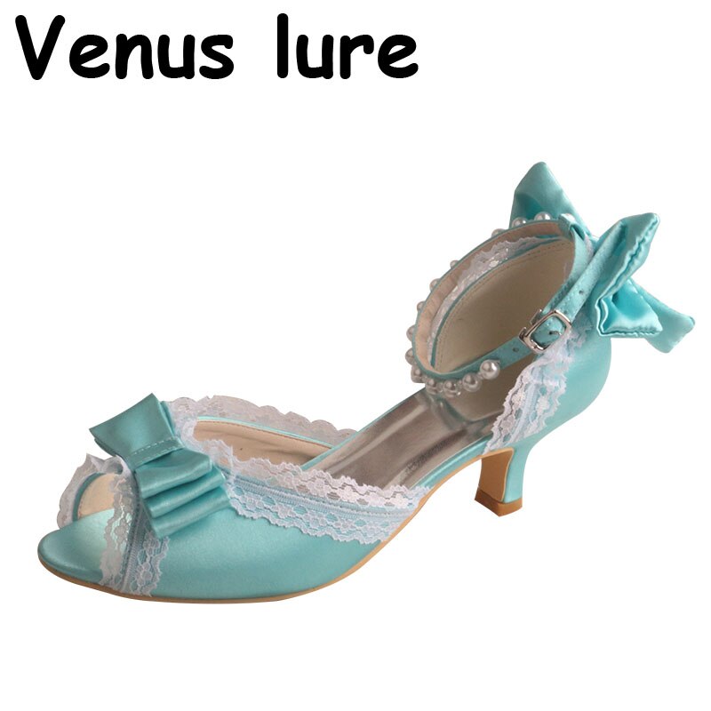 23 Colors Bow Tie Heels Mint Green Dressy Shoes for Women Low Heel Ankle Strap