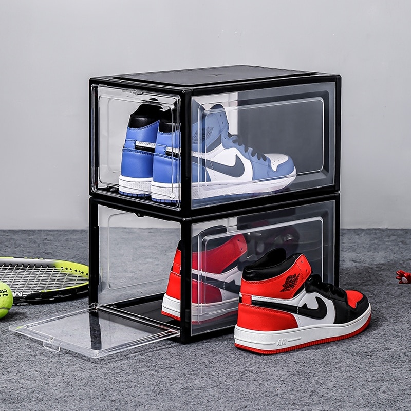 2Pcs/Set clear transparent sneaker crates custom jordan plastic stackable Display shoe case storage box bins Shoe case acrylic