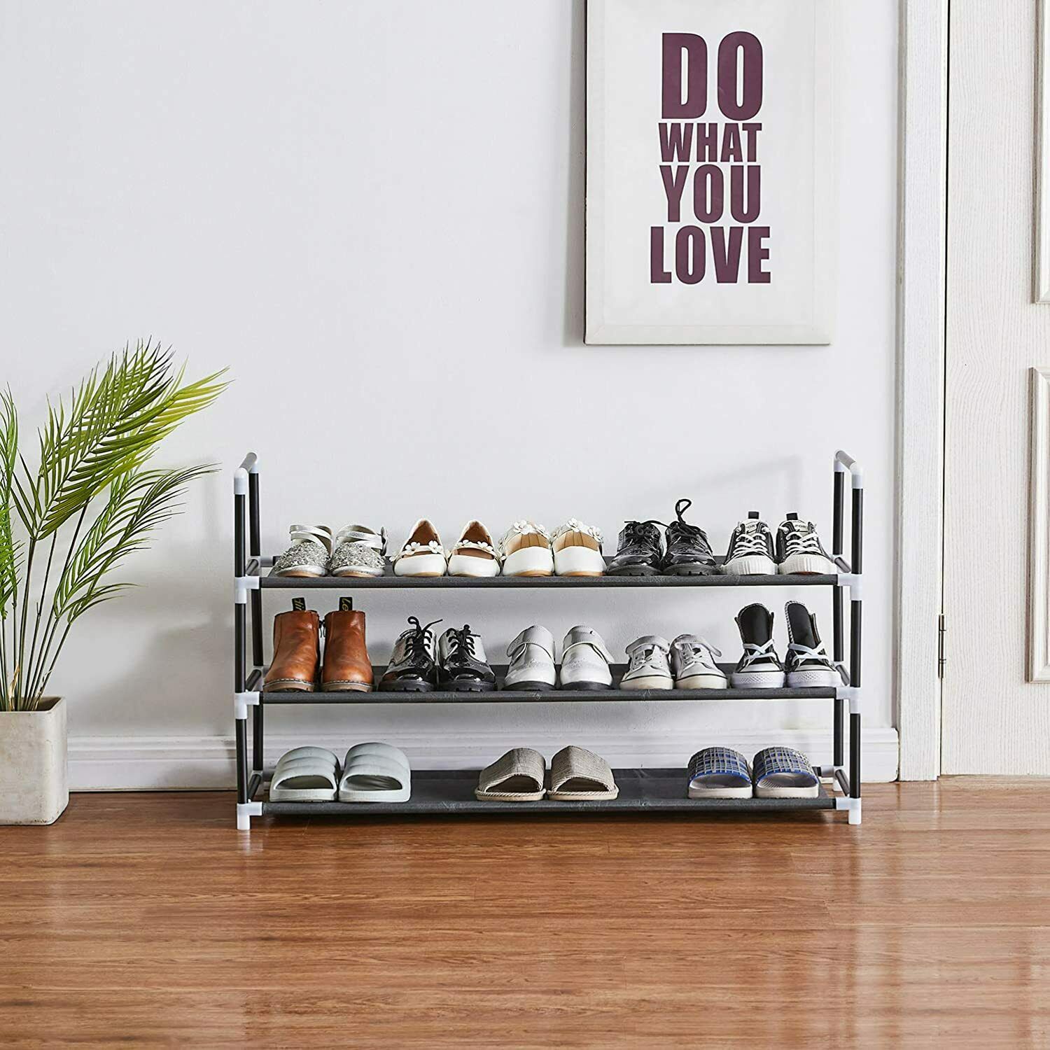 3 Tier Metal Sturdy Shoe Rack Multi-use Shelf Organizer for Entryway / Closet