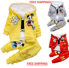 3pcs Kids Baby Boys Mickey Mouse Hooded Coat+Tops+Pants Sport Clothes Sets