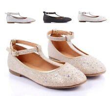 4 Color Glitter Ankle T-Strap Buckle Princess Kids Girls Dress Shoes Youth Size