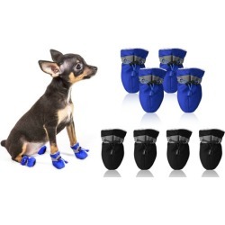 4Pcs Dog Boots Shoes Anti Slip Waterproof Puppy Rain Pet Cat Socks Blue in Black Medium