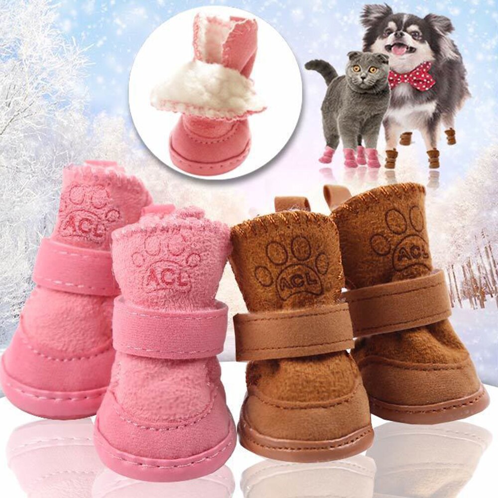 4Pcs/Set Non Slip Pet Dog Shoes Winter Warm Snow Boots For Snow Walking Dogs Cotton Sneakers For Chihuahua Pet Product S-XXL