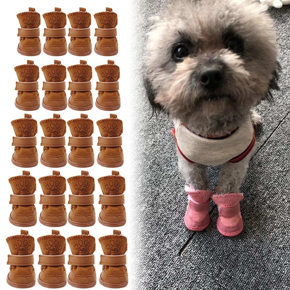 4Pcs/Set S-XXL Winter Warm Shoes For Dogs Cute Dog Boots Snow Walking Cotton Blend Puppy Sneakers Clothes Pet Supplies Wholesale