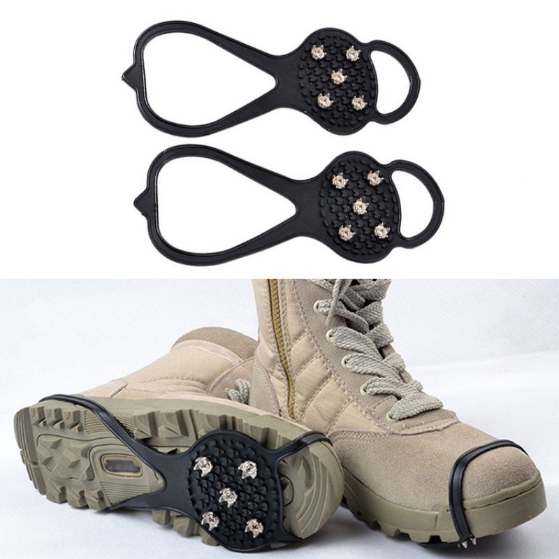 5 stud Walking Anti Slip Ice Snow Route Camping Shoe Point Grip Climbing Ice Crampon Stretch Tight Rubber Band