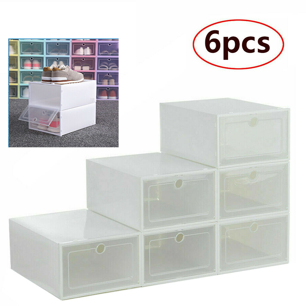 6pcs Shoe Storage Box Clear Case Transparent Stackable Container Organizer