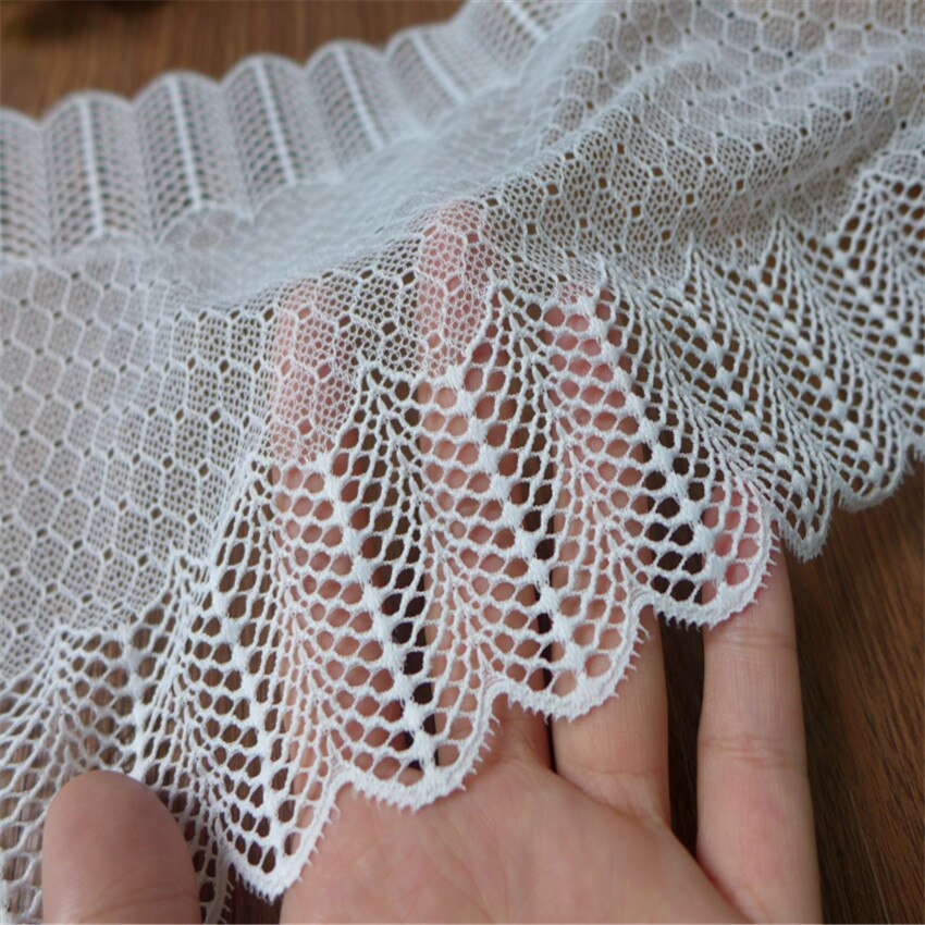 7.1" Wide Stretch Wave Lace In Ivory White, Net Trim Lace Fabric For Sewing Craft, Lingerie, Bra, Lace Shoes