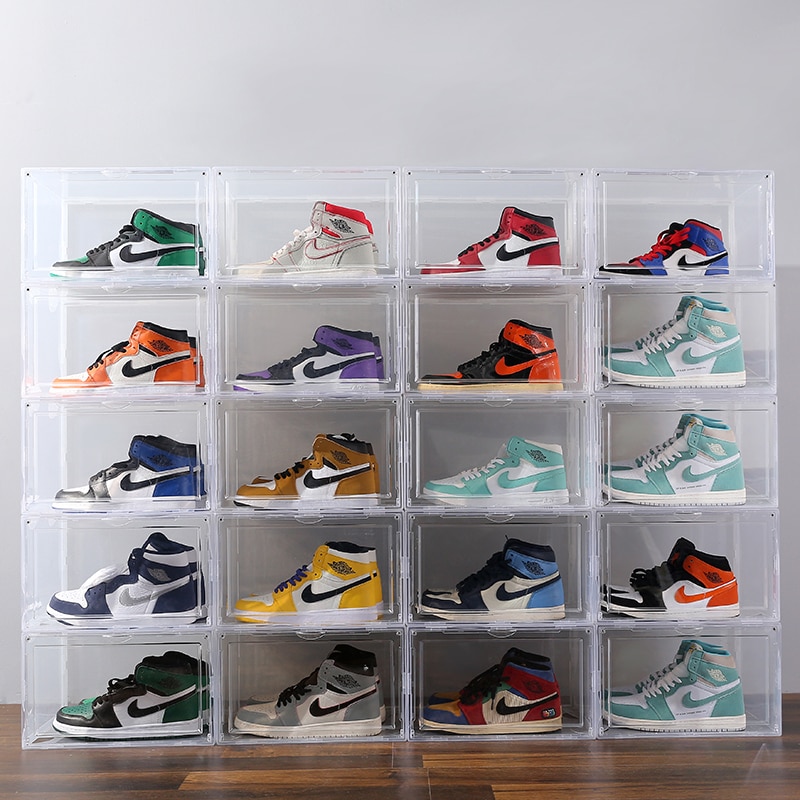 8-12 Clear Magnetic Drop Side Shoe Box Stackable Shelf Sneaker Collection display Rack Closet Organizer Storage Drawer Container