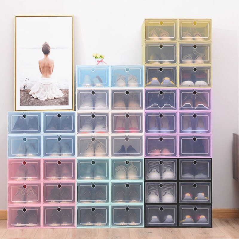 8pcs Transparent Plastic Shoe Box Storage Organizer Clamshell Thickened Dustproof And Waterproof Foldable Household Combination