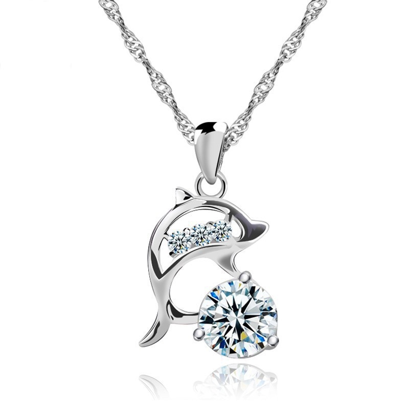 925 sterling silver necklace dolphin Christmas gift Micro Inlay cubic zirconia necklace for women 2021 black friday deals