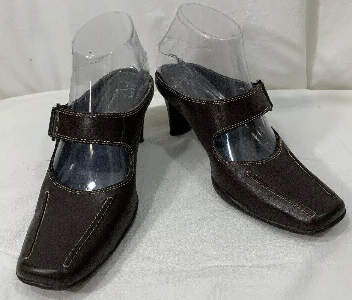 A2 By AEROSOLES Womens Size 6B Brown Leather Mules 3" Heels Shoes