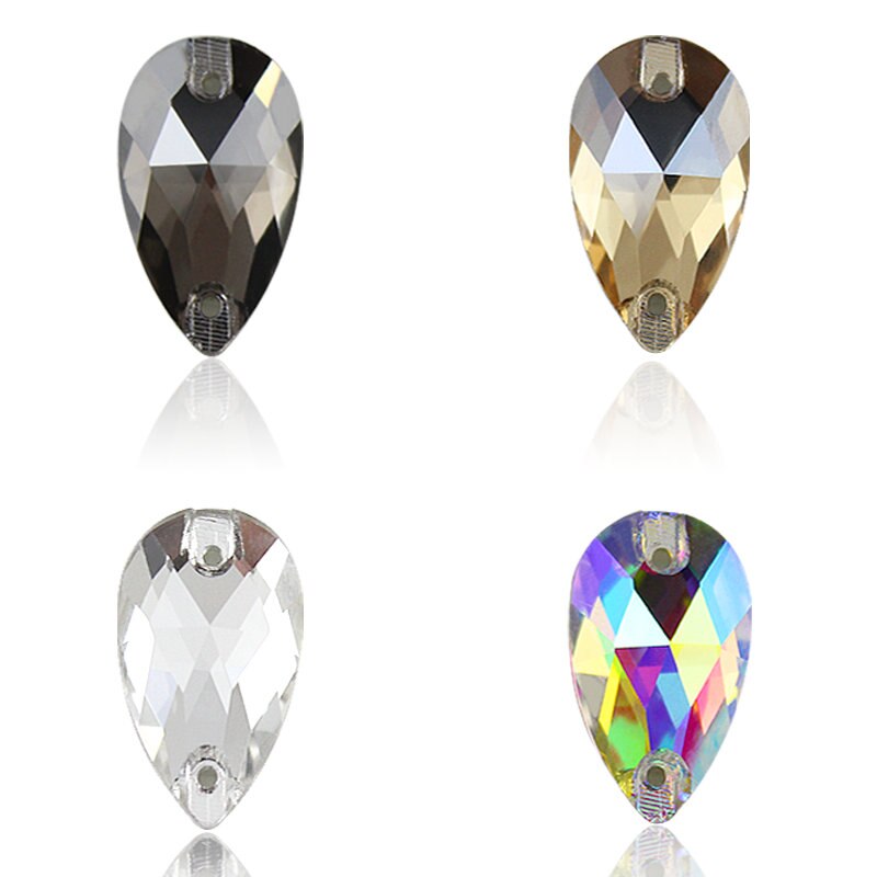 AAAAA Quality 6 Sizes Tear Drop two holes sew on crystal rhinestones for dress making,jewelry decoration,bags,garment,shoes