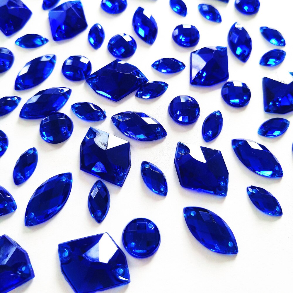 ACRYLIC Mix Sew on Clothes Costumes Loose Rhinestones Stones and Crystals For Sewing Diy Wedding Special Event Dress Royal Blue