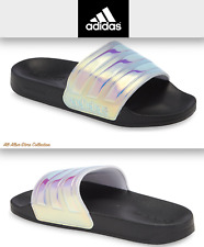 Adidas ADILETTE Black/Iridescent Women Shower Comfy Light Slides Sandal New NIB.