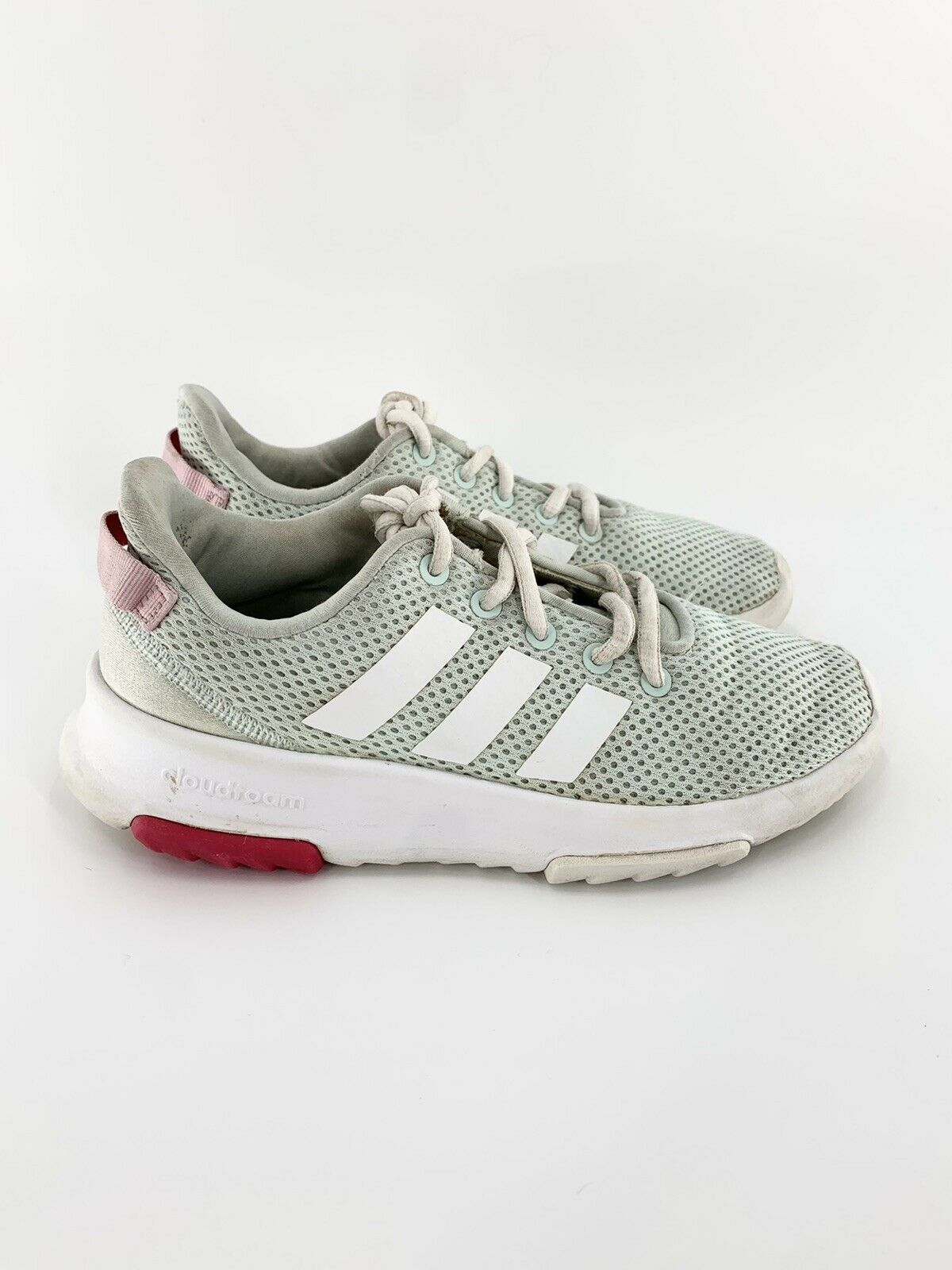 Adidas Cloudfoam Green White Sneakers Girls Size 2 Running Athletic Shoes