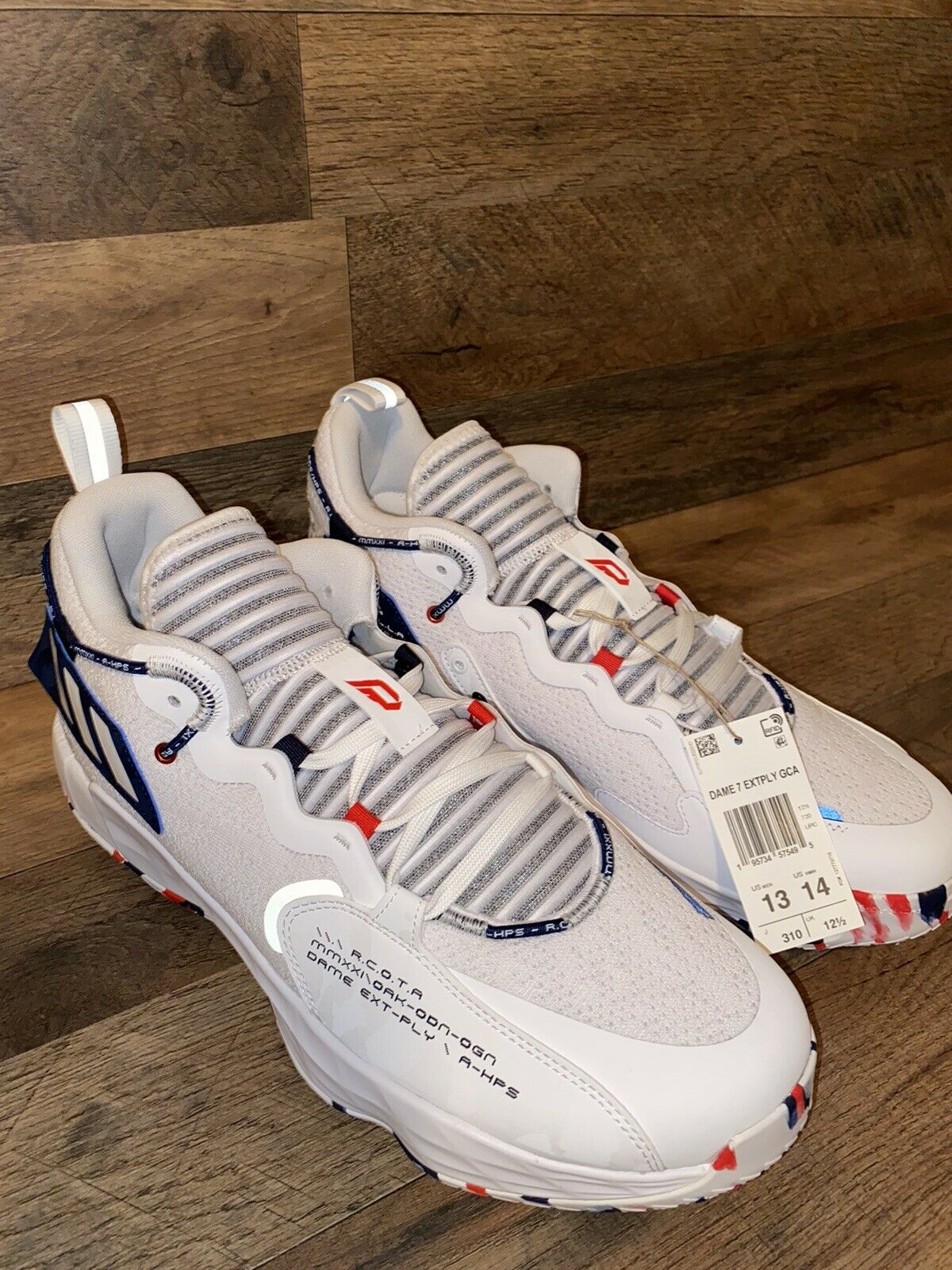 Adidas Dame 7 EXTPLY GCA USA Mens Basketball Shoes Size 13 White Navy Red GW2946