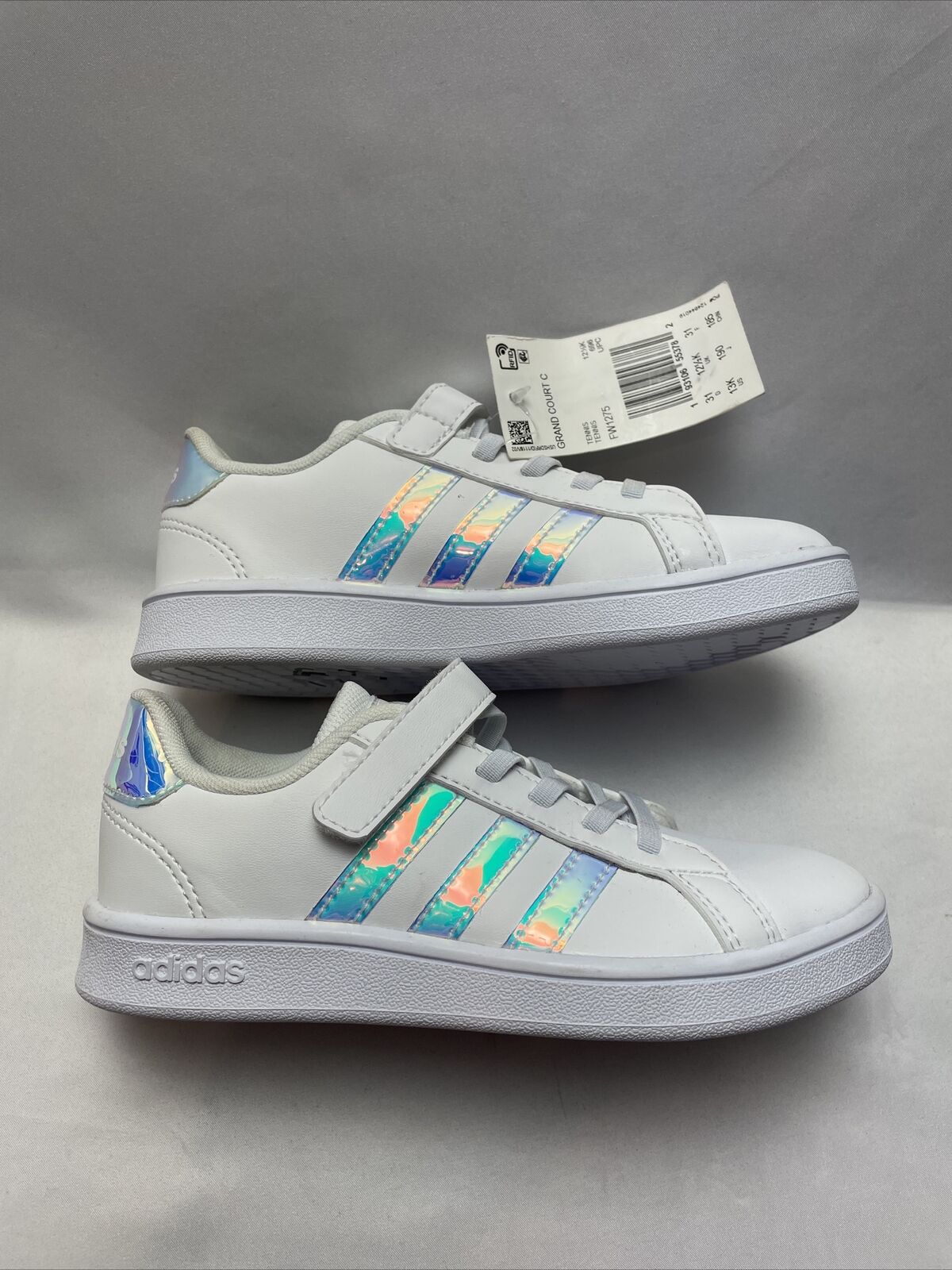adidas Grand Court C Tennis Shoes FW1275 Sneaker Girl's Size 13 White Iridescent