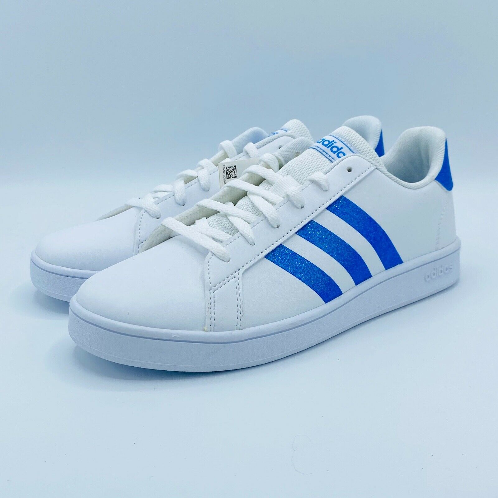 Adidas Grand Court K Shoes - Blue Glitter Size 5.5 Girls Youth (EG5135)