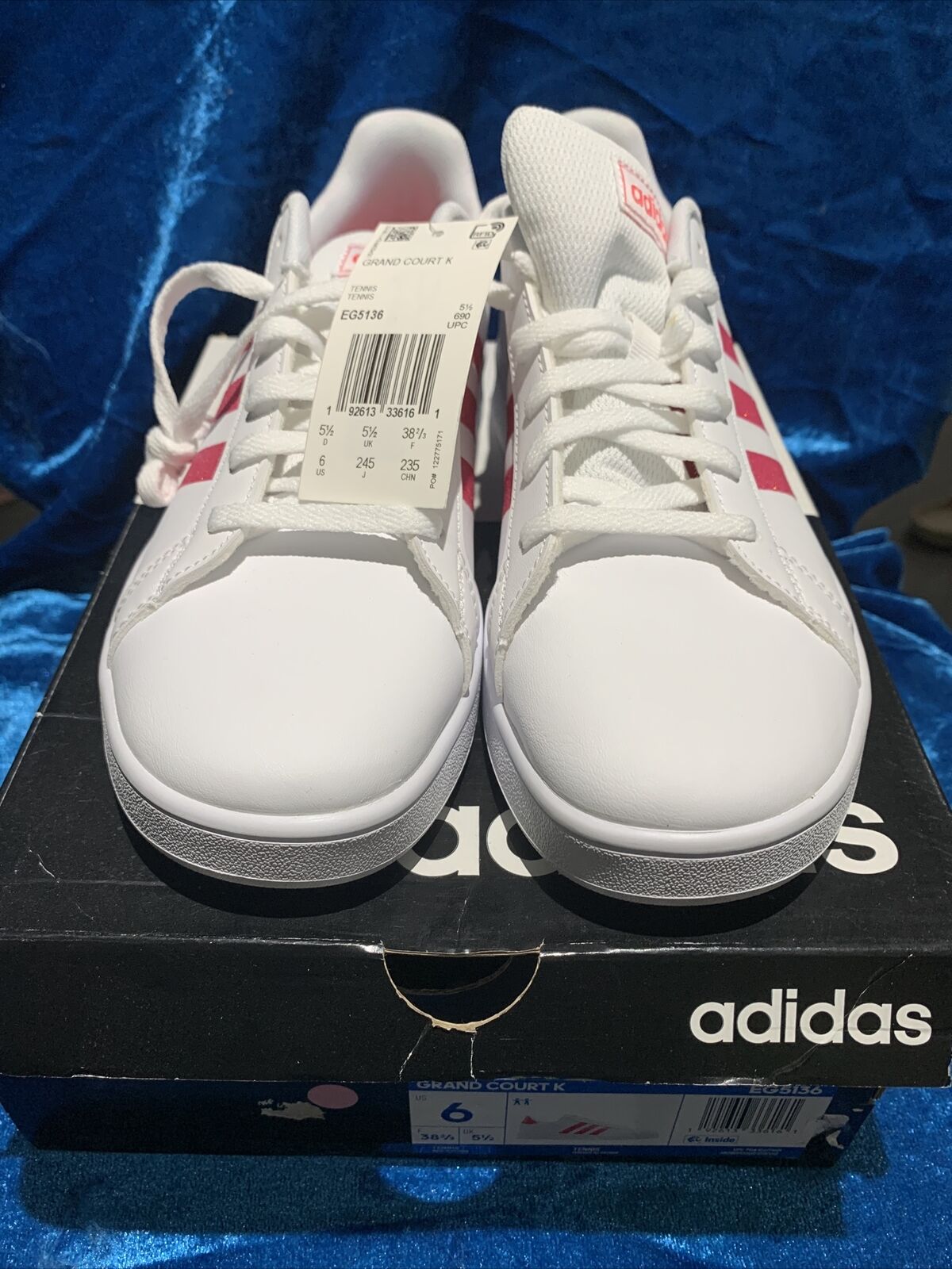 Adidas Grand Court K Shoes Pink Size 6 Y Girls Youth EG5136 Brand New!