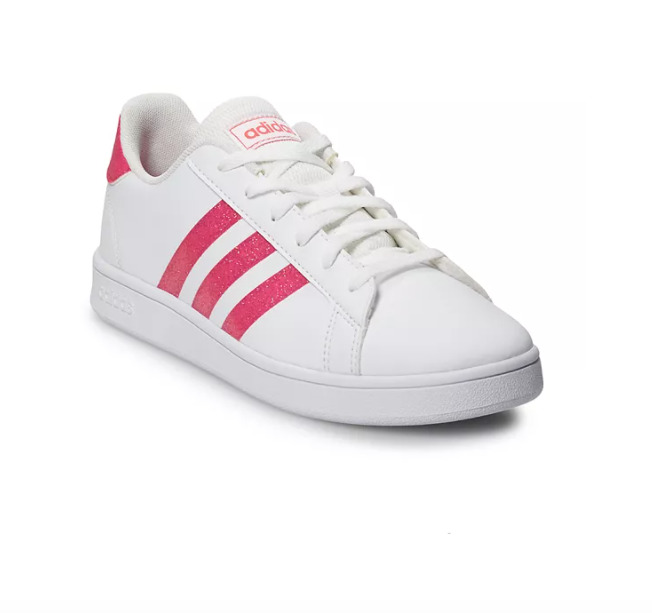 adidas Grand Court Sparkle Shoes Youth Girls 7 Casual Lace Up White and Pink