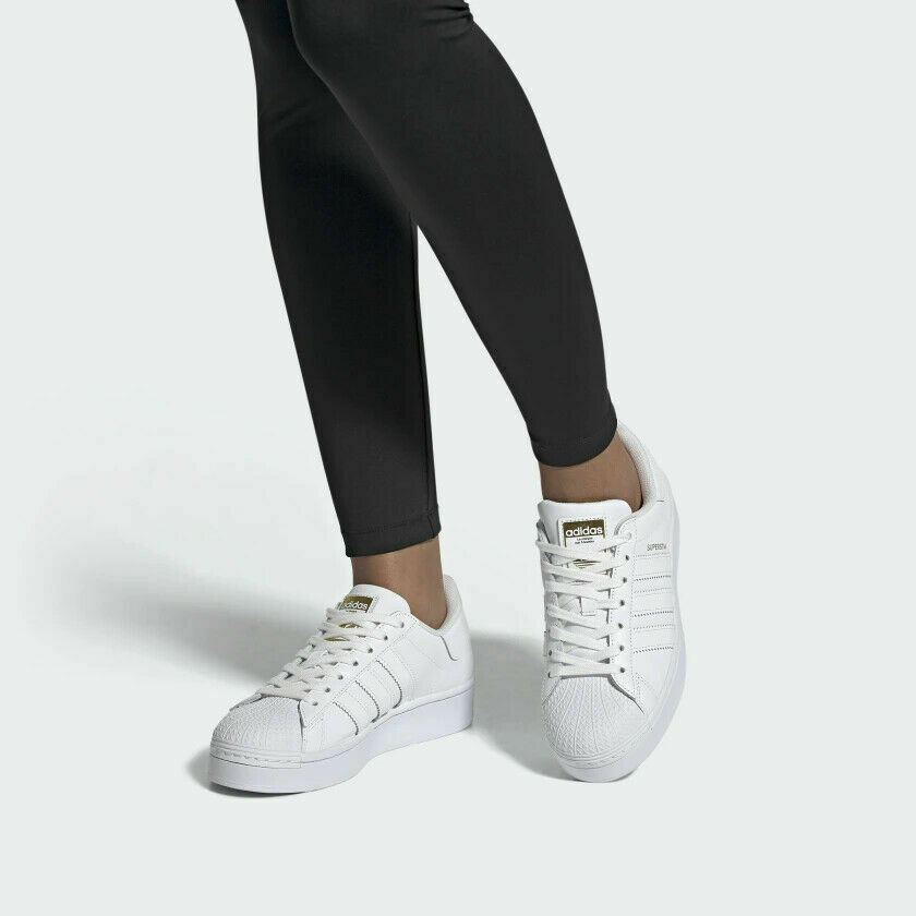 Adidas Originals Superstar Bold Women's Size 8.5 Shoes White/White/Gold FV3334