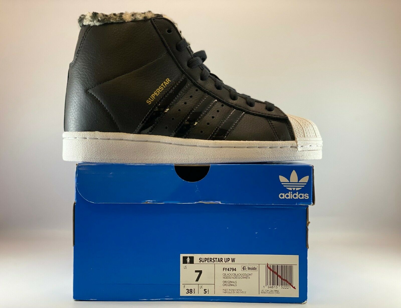 Adidas Originals Superstar Up Womens Wedged Shoes Size 7 Core Black Gold FY4794