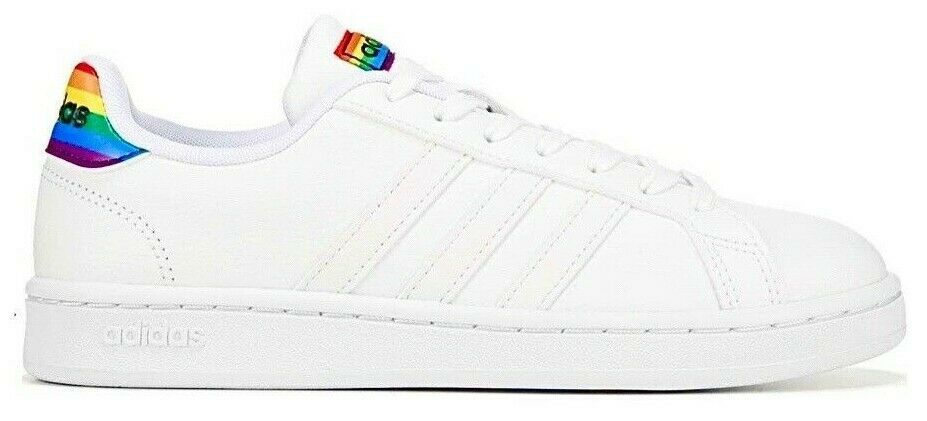 Adidas Rainbow Leather Grand Court White Tennis Shoes Sneakers Women’s Size 8