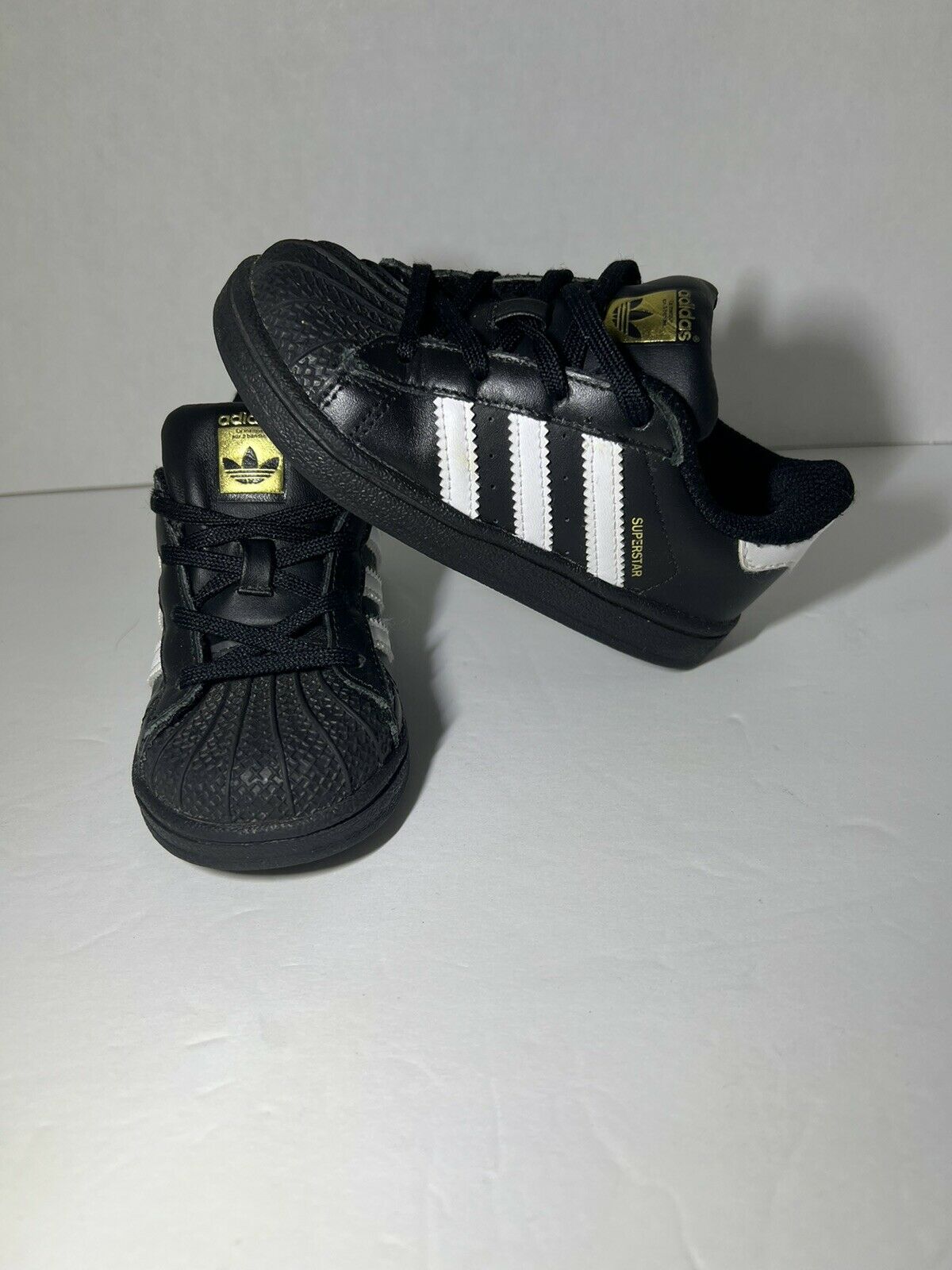 Adidas Superstar BB9078 baby toddler shoes black white gold kids Size 8K