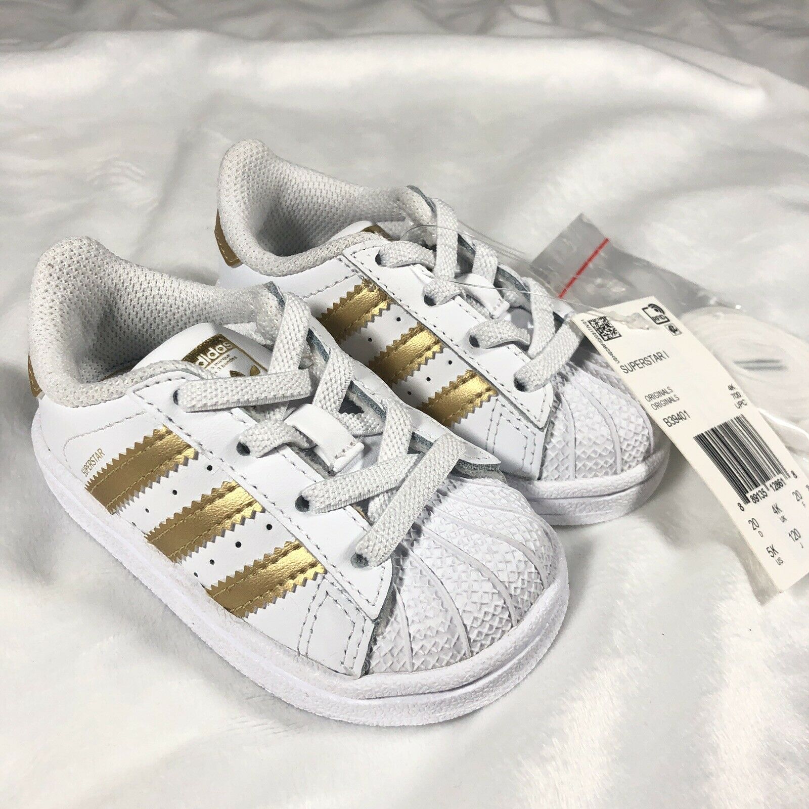 Adidas Superstar Infant Baby/Toddler Shoes Sz 5K White Gold Boys Girls NEW