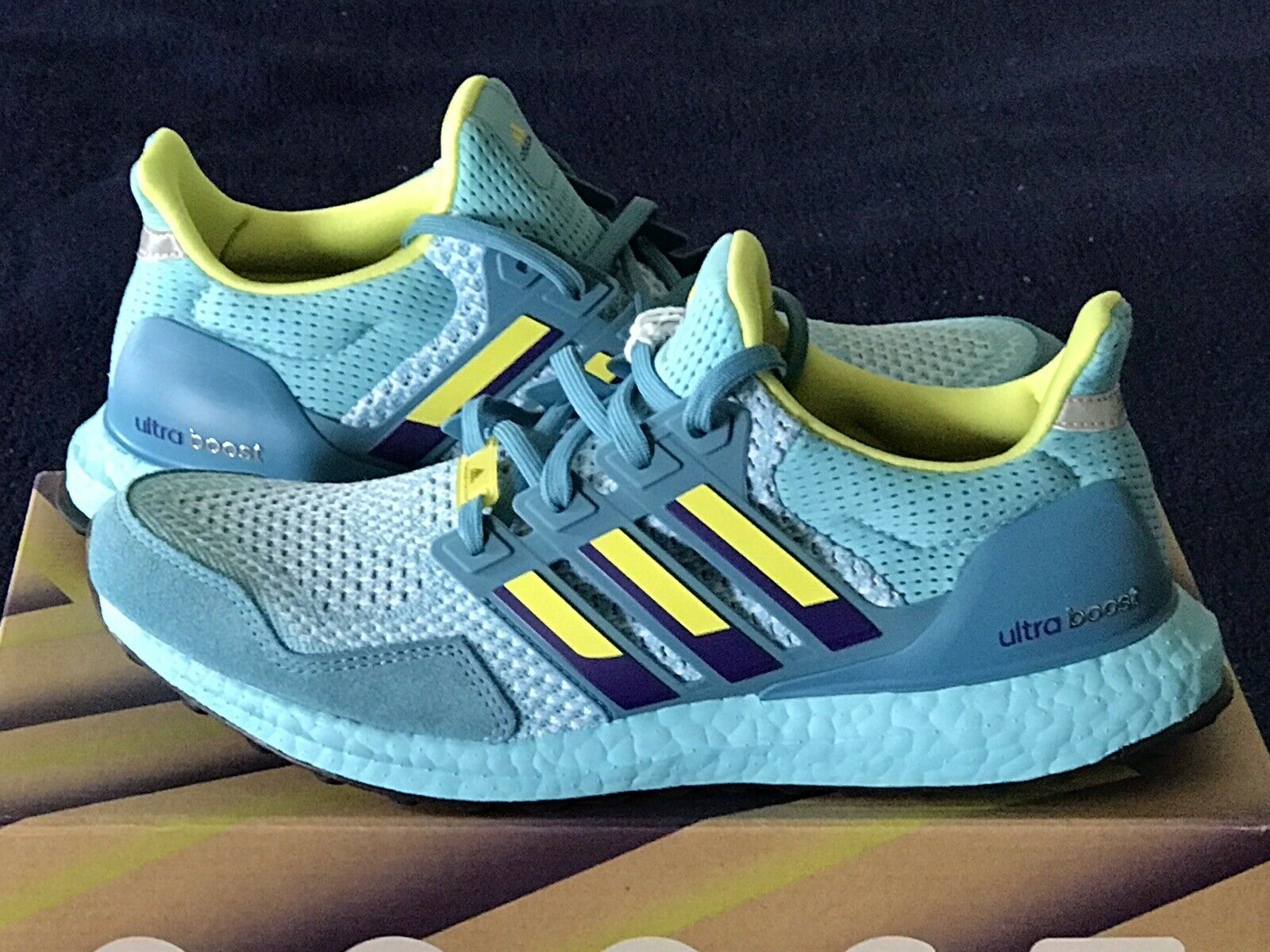 Adidas Ultraboost 1.0 DNA Size 9 Shoes “Aqua’s” Primeknit Purple Yellow H05263