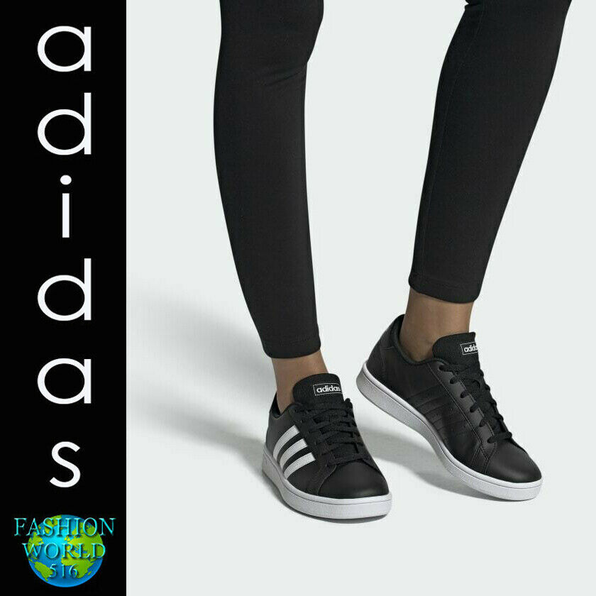 adidas Women's Size 7 Grand Court Base Shoes Black/White EE7482