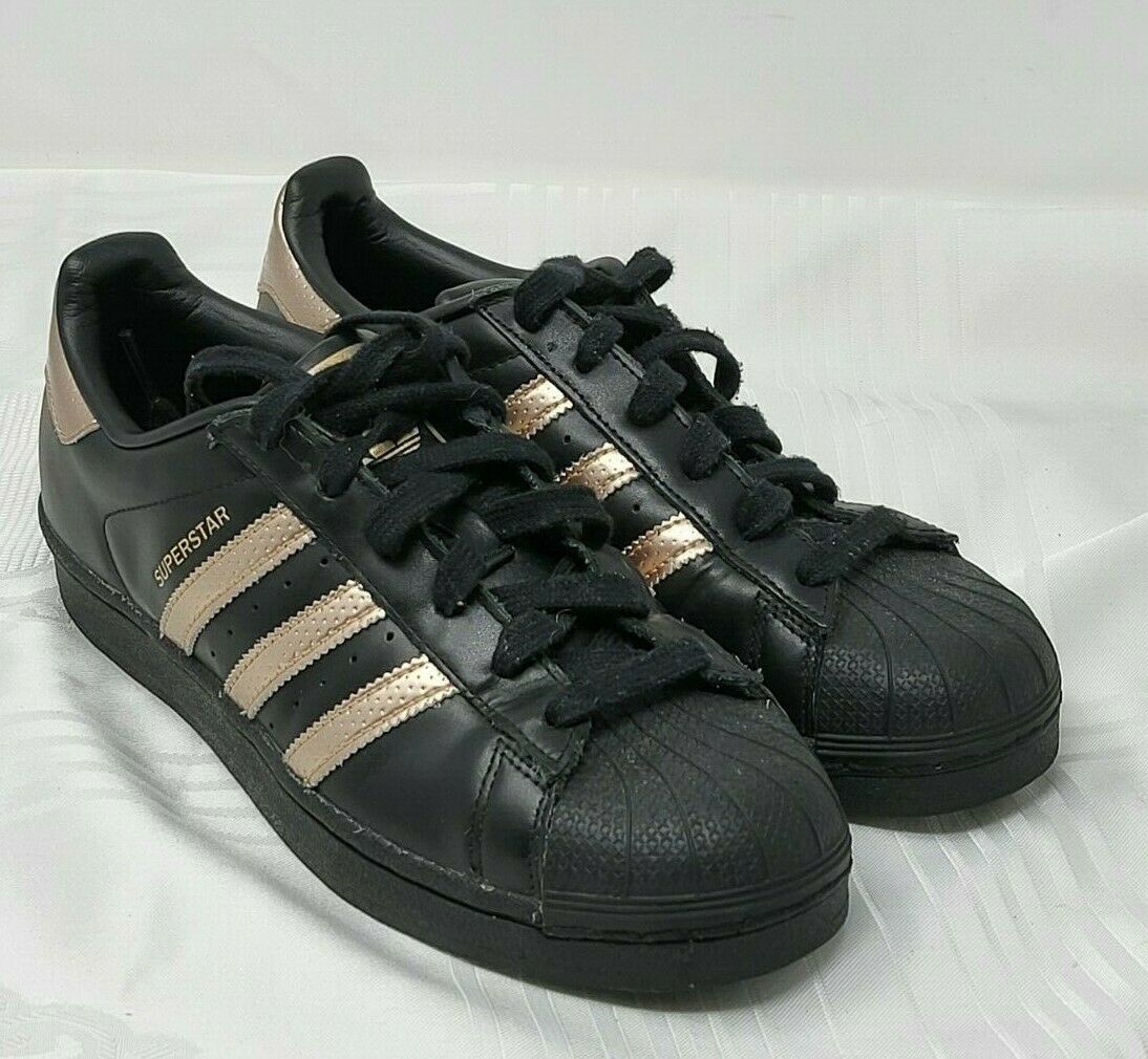 Adidas Womens Superstar Black with rose gold stripes Stripes Size 7 US Shoes