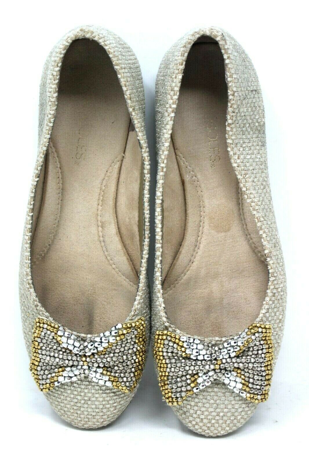 Aerosoles Ballet Flats Women 8 M Impeccable Shoes Tan Jute Silver Gold Bow #8-4