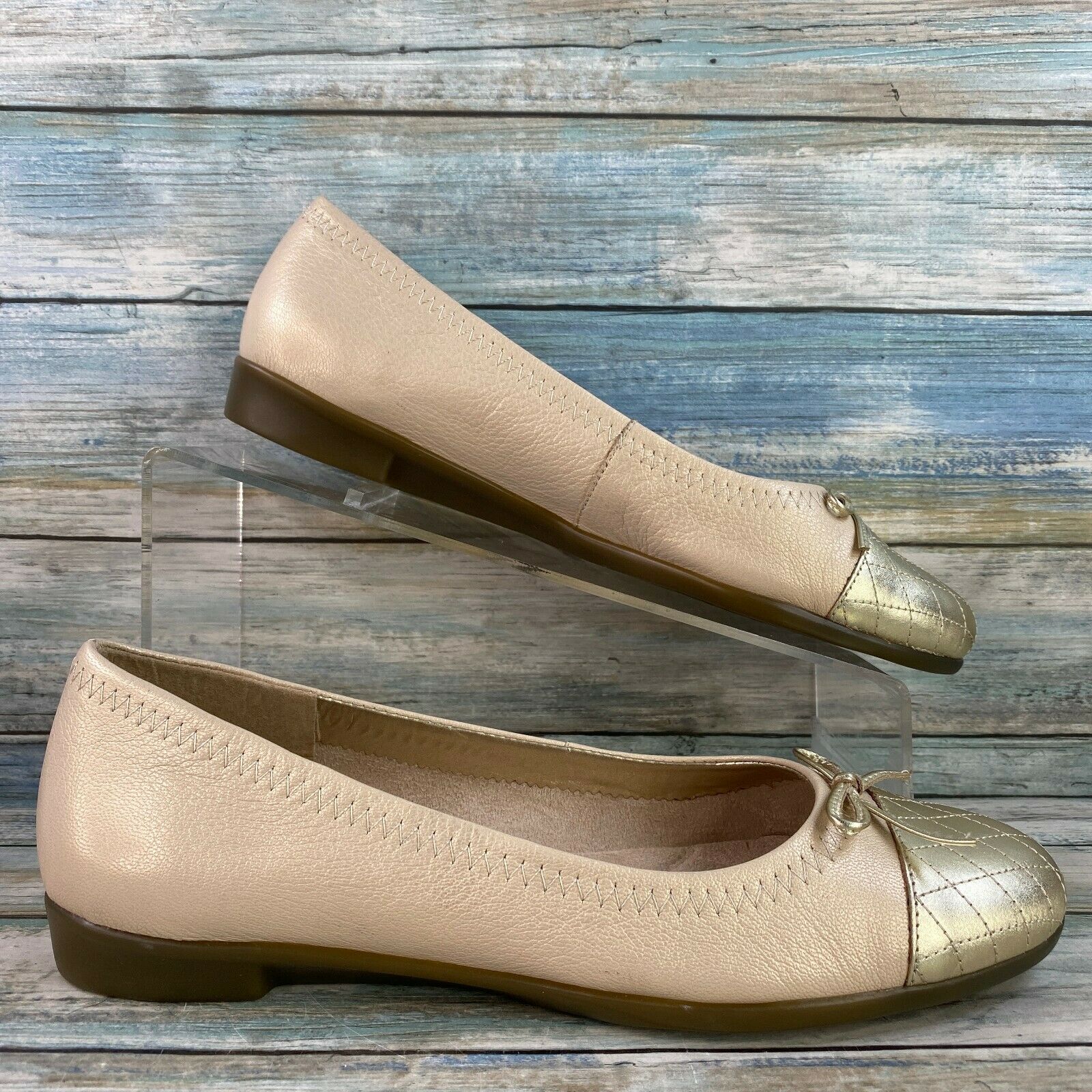 Aerosoles Beckon NEW Beige Loafer Shoe Gold Cap Toe Formal Work Womens Size 8.5