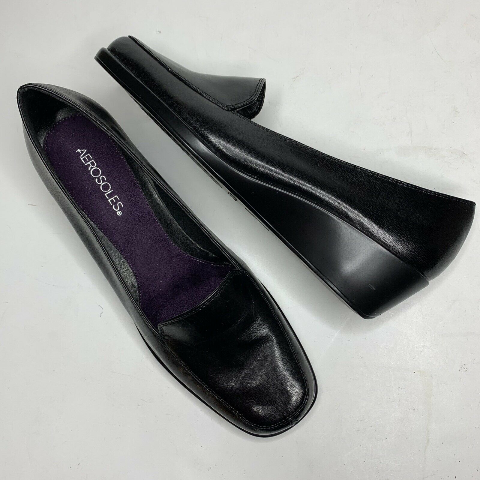 Aerosoles Final Exam Black Patent Leather Wedge Loafers Shoes Women’s Size 9.5 M