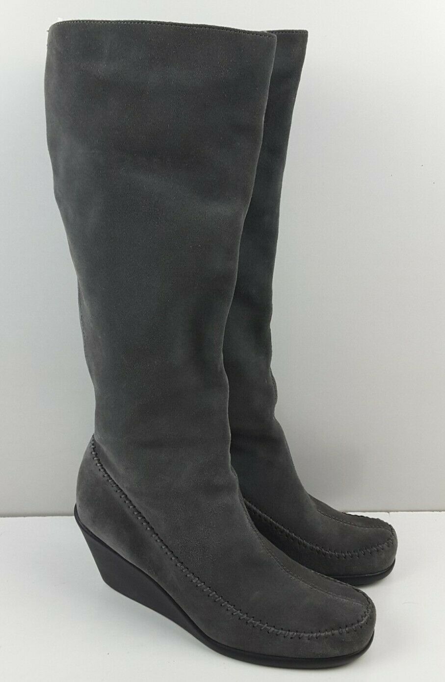 Aerosoles Gather Round Suede Side Zip Wedge Tall Boots Shoes Grey Size 9M