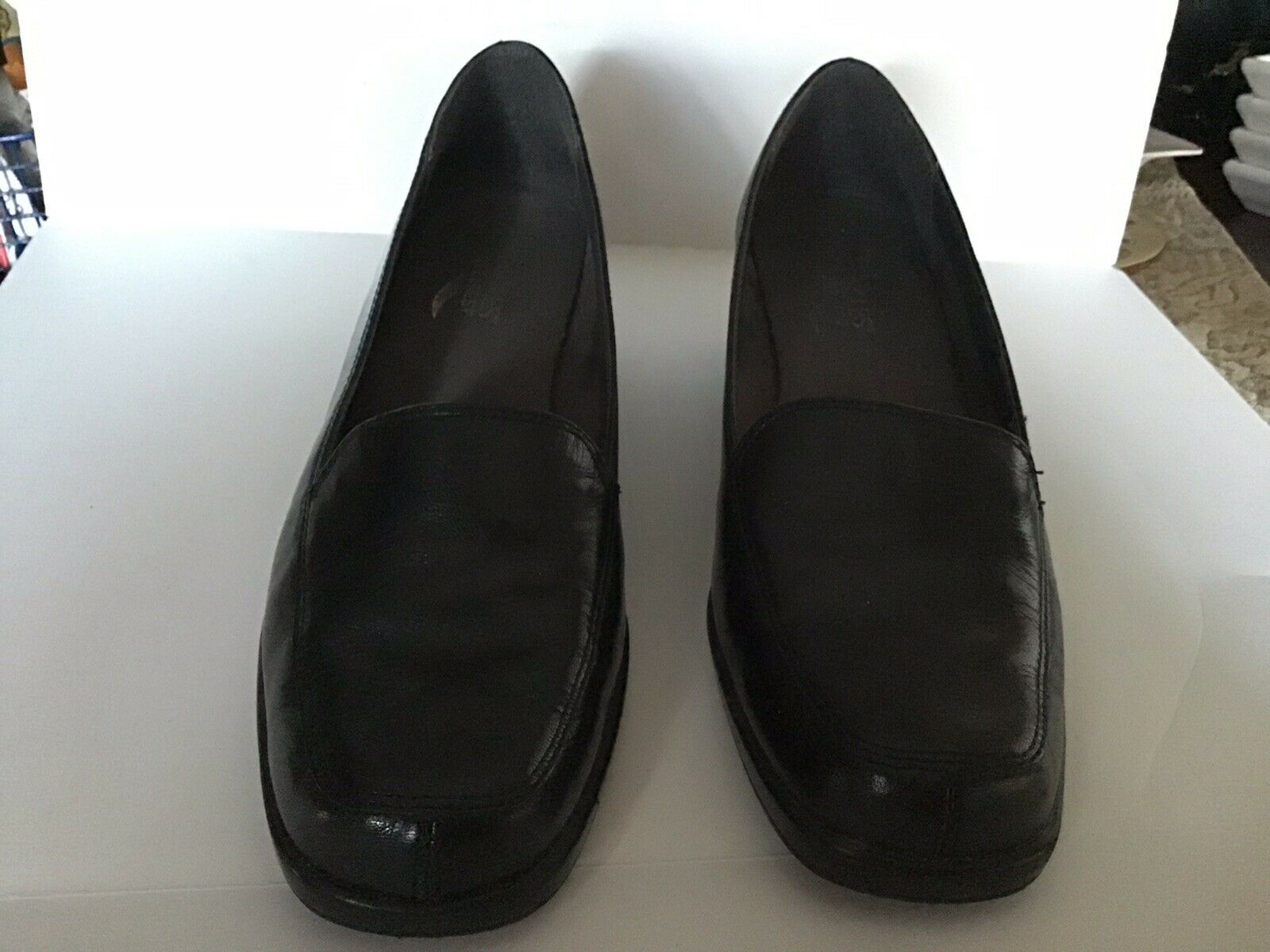 Aerosoles Inner Circle Black Leather Mid Wedge Slip On Shoes 9M