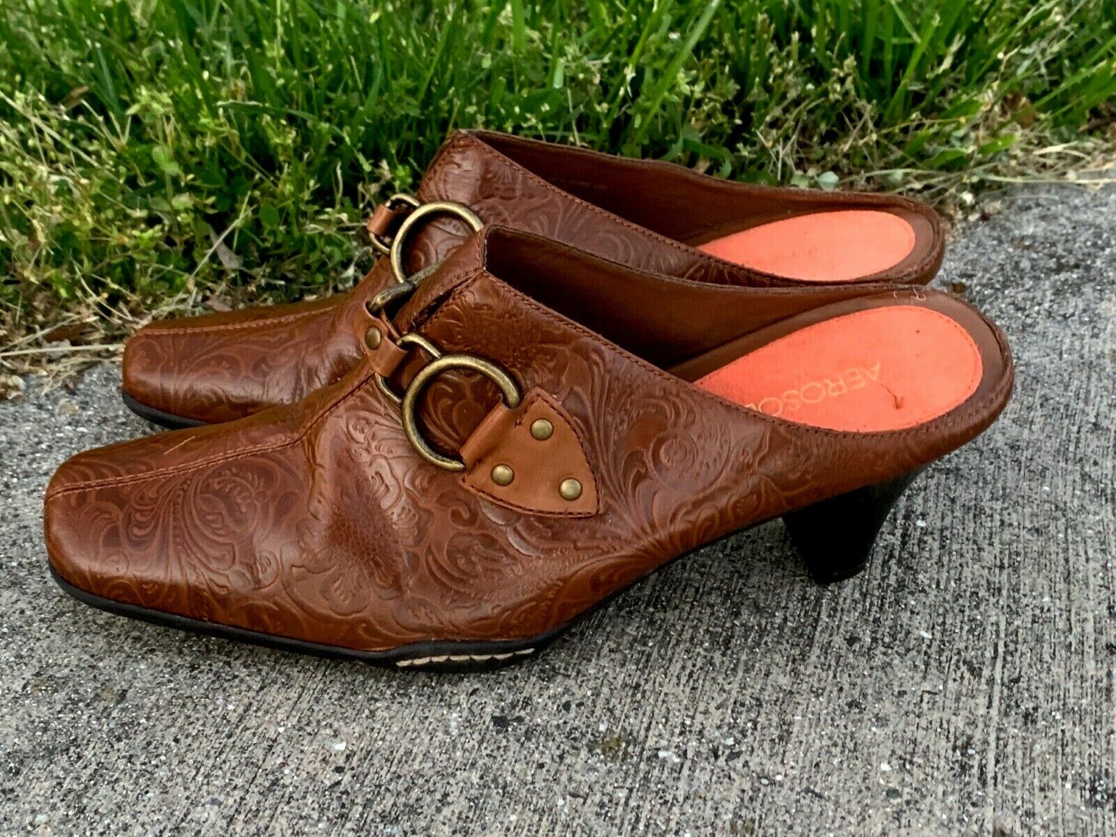 AEROSOLES Paisley Cinch Worm Clogs LEATHER High Heels Shoes Size 9.5 ❤️sj18m2