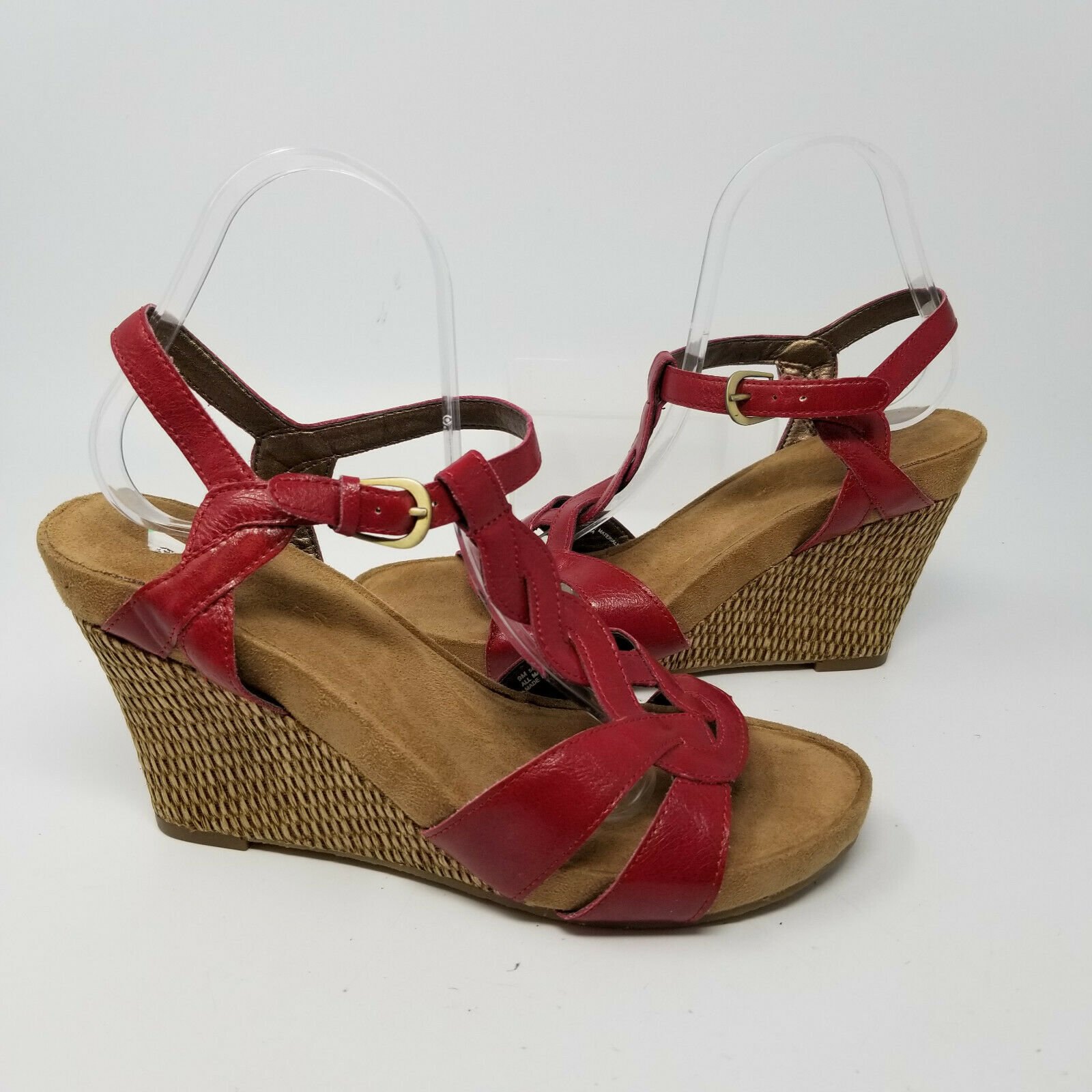 Aerosoles Red Woven Ankle Strap Wedge Heel Open Toe Shoes Women Size 9 M
