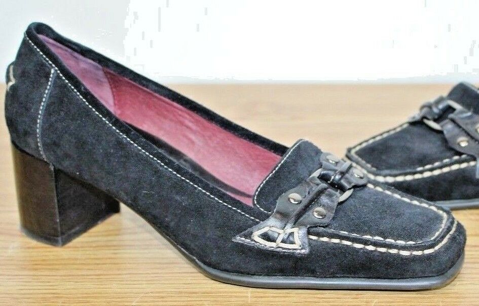 Aerosoles Size 5.5 B Black Leather Pumps Slip-On Shoes Block Heels Buckle