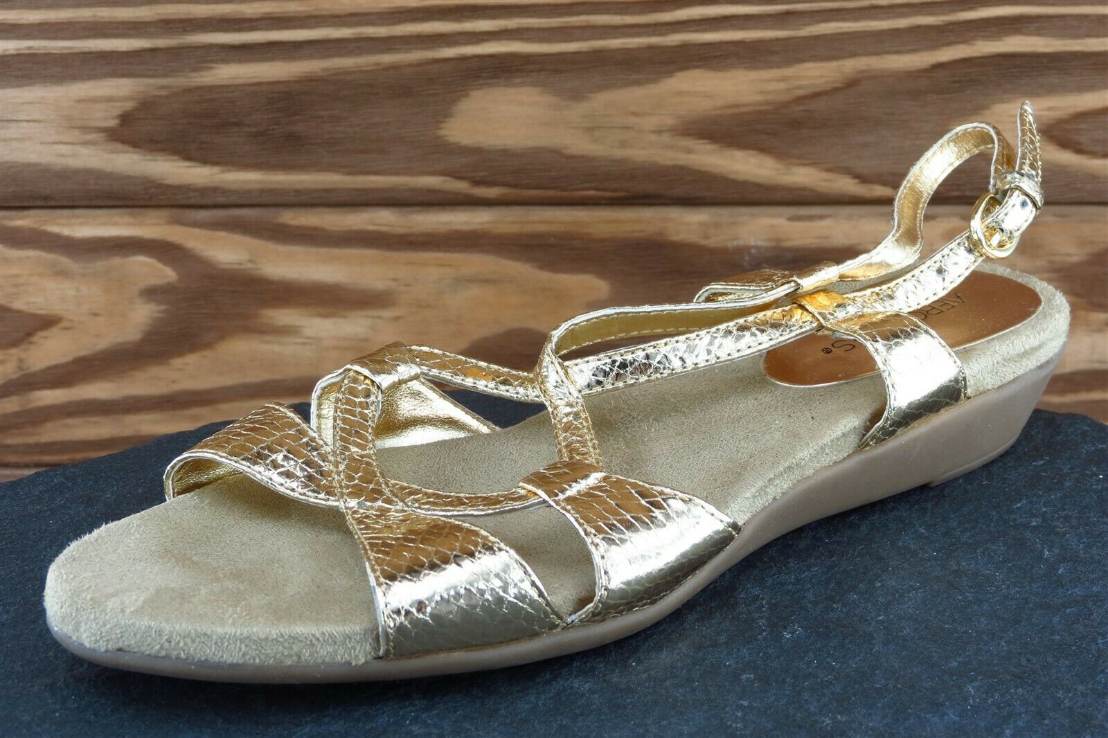 Aerosoles Size 6 M Gold Strappy Leather Women Sandal Shoes