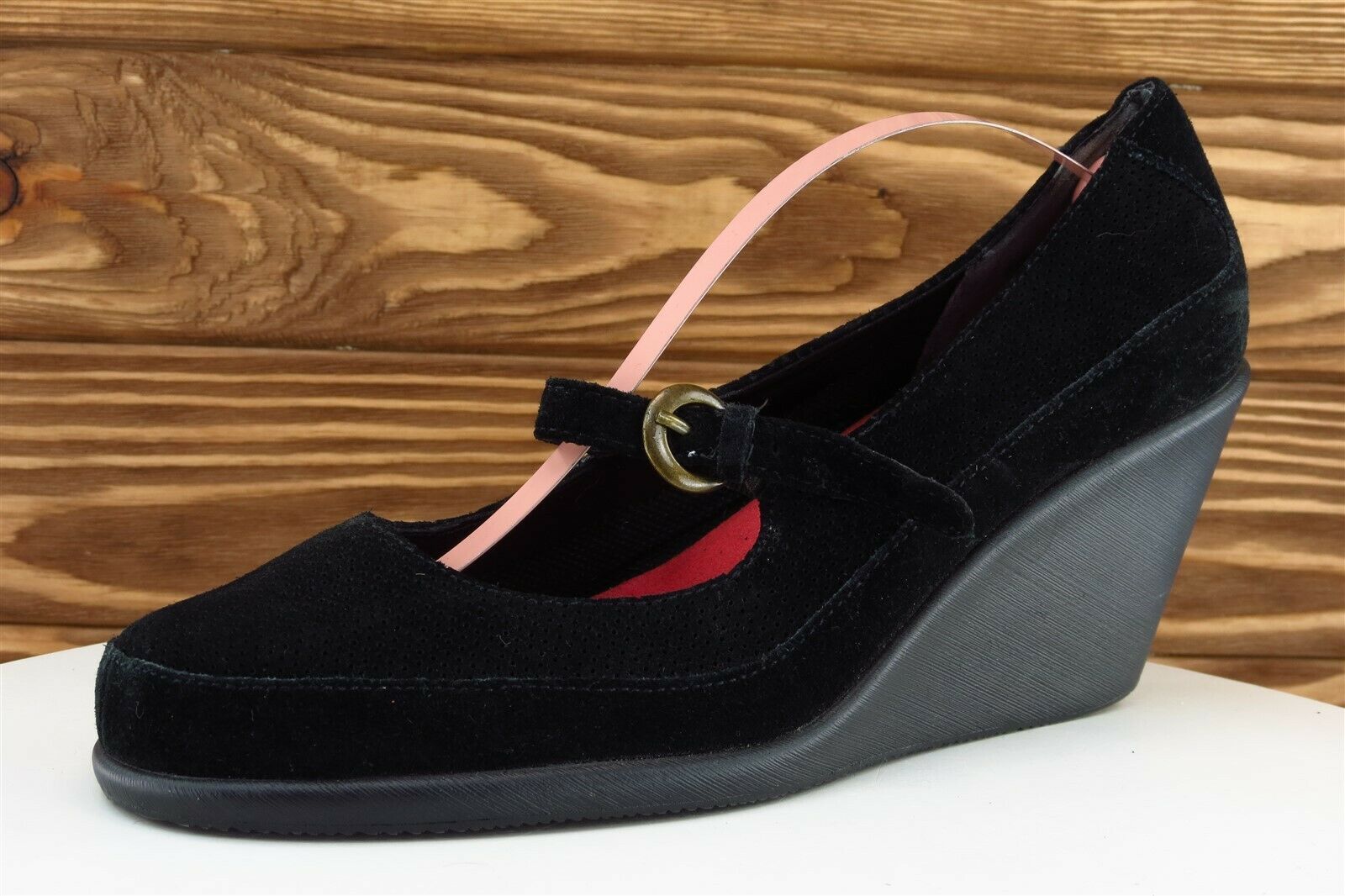 Aerosoles Women Sz 8.5 M Black Mary Jane Wedges Suede Shoes Gather