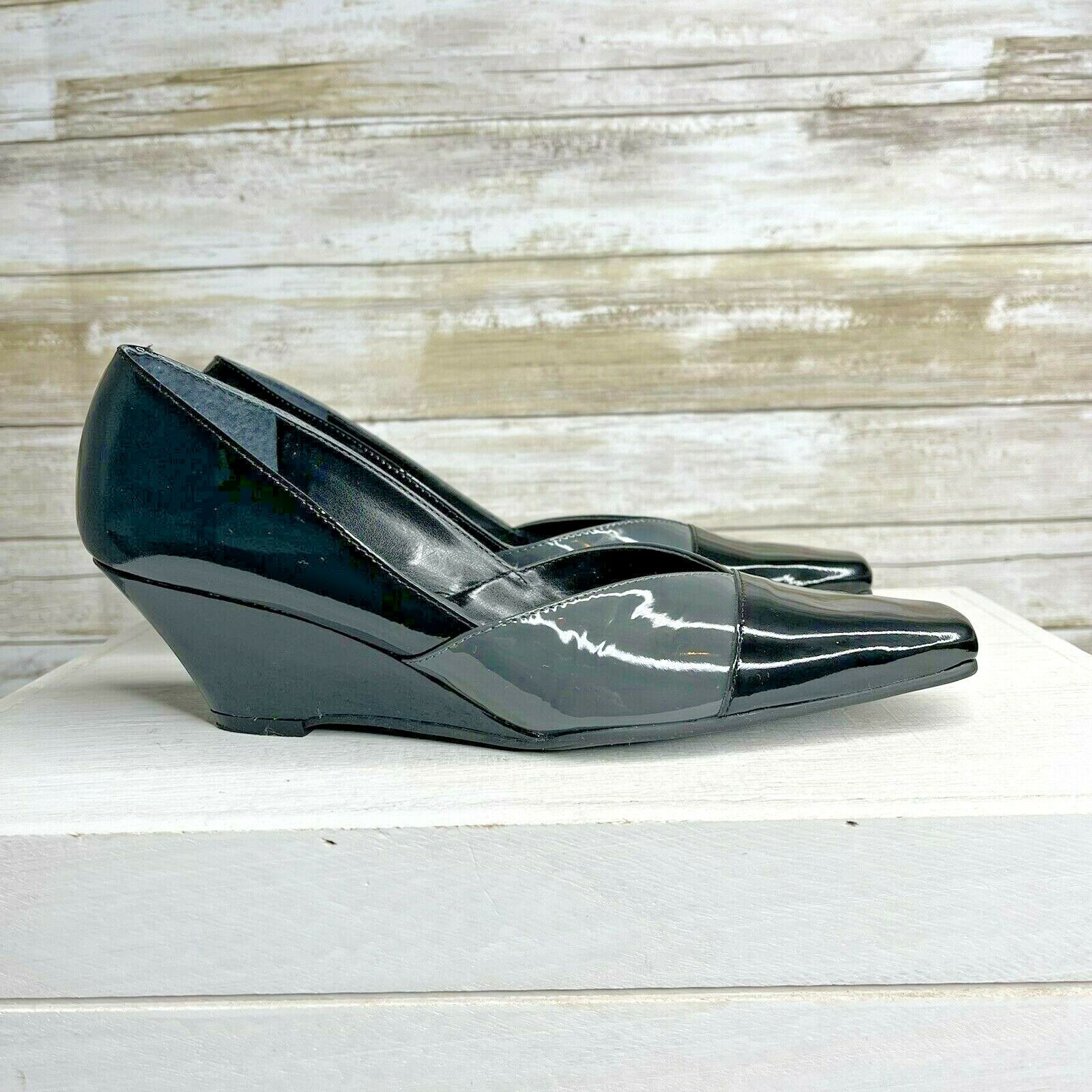 AEROSOLES Womens Black And Gray Patent Leather Wedge Shoes Pumps SIZE 7.5 B