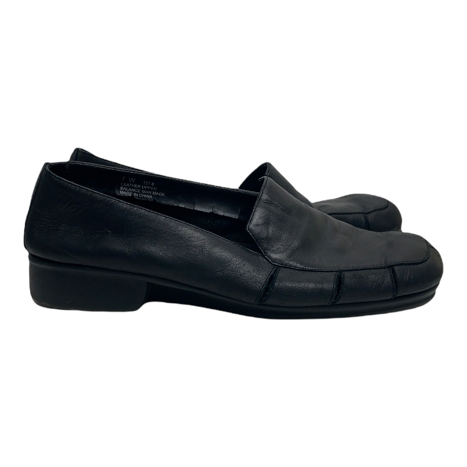 Aerosoles Womens Black Leather Slip On Block Heel Loafers Shoes Size US 7 W