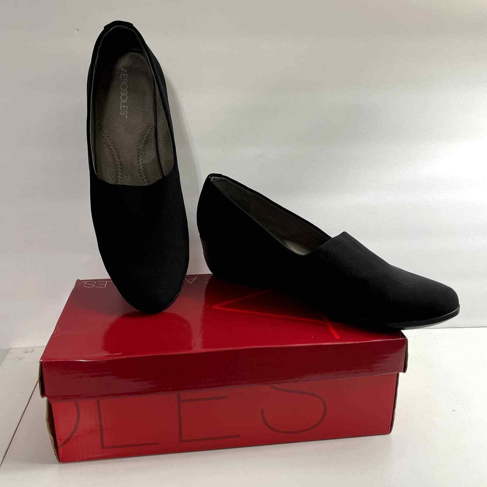 Aerosoles women's black wedge flats slip on shoes stretchy size 11 True Story
