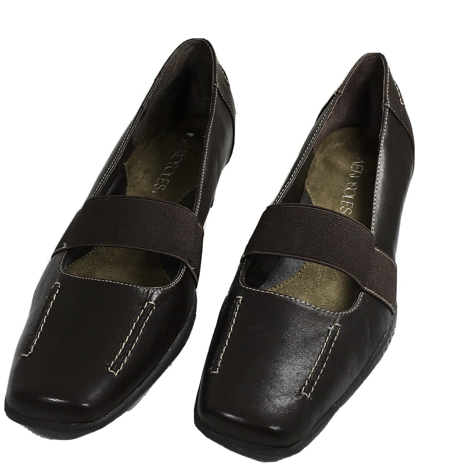 Aerosoles Womens Heels Pump Shoes Size 8.5 Slip On Dark Brown Leather EUC