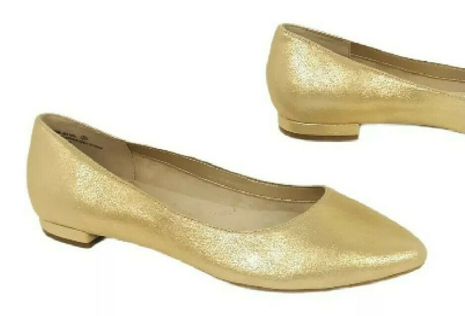 AEROSOLES Womens HEY GIRL Metallic Gold SLIP ON DRESS SHOE Pointed Toe Size 8