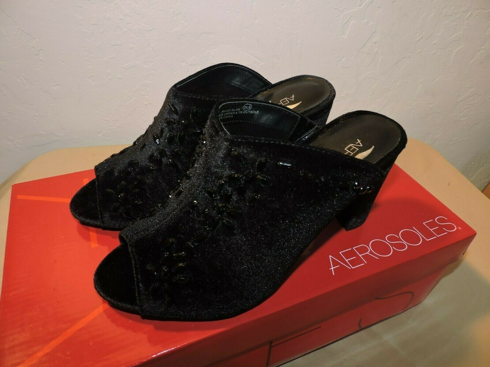 Aerosoles Women's Shoes Grand Slam Open Toe Clogs Black Suede Size 5